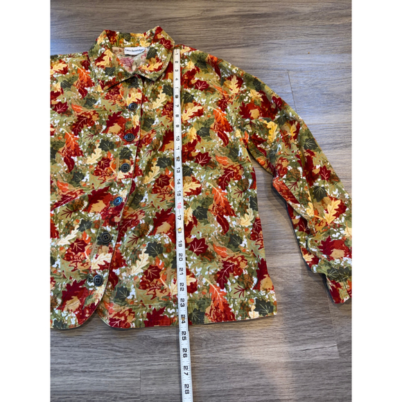 Womens Breckenridge XL Green Red Leaf Print Button Down Shirt Cottagecore Autumn - Picture 4 of 8